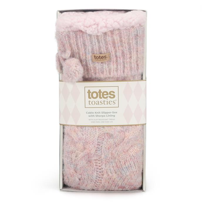 totes toasties® Ladies Premium Chunky Knit Slipper Socks Pink Extra Image 5